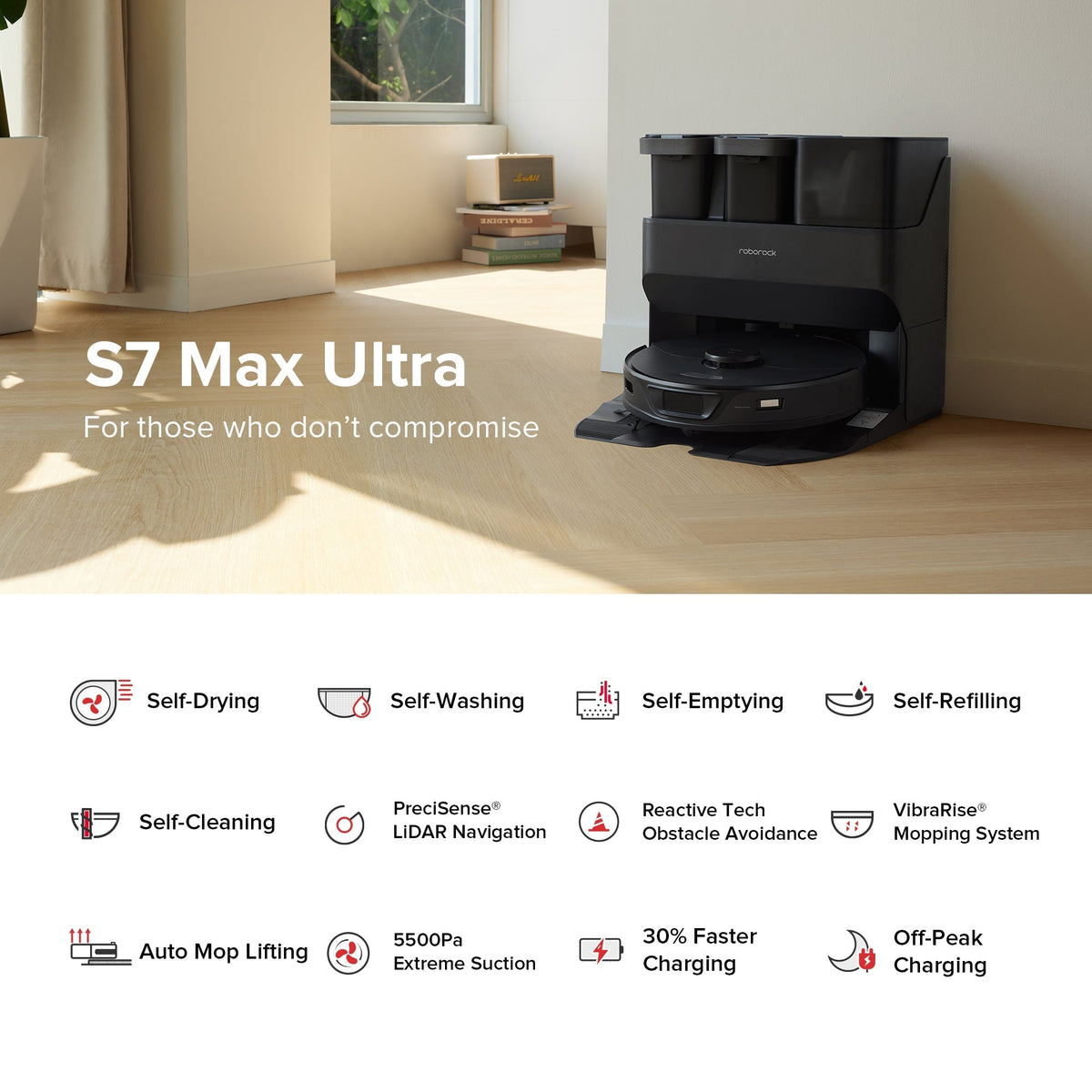 【Certified Refurbished 90% New】Roborock S7 Max Ultra Robot Vacuum with RockDock® Ultra